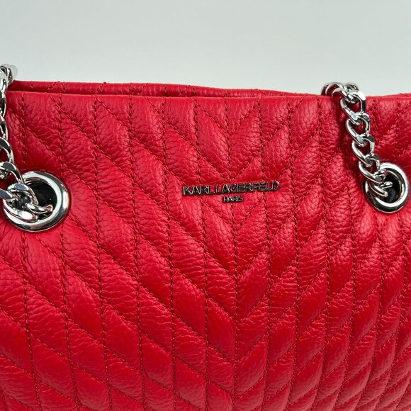 Karl Lagerfeld Paris Womens Karolina Chain Tote Bag, Crimson - Picture 5 of 9